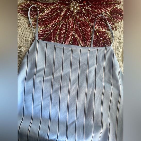 & OTHER STORIES Viscose Square Neck Midaxi Dress Blue Stripes Sz 4 Sleeveless - Picture 4 of 12
